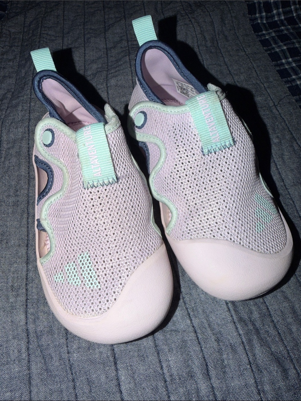 Kids Slip-On Velcro adidas Shoes - Light Pink/purple with Mint Accents